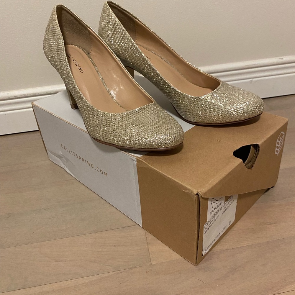Call It Spring Shimmering Gold Heels